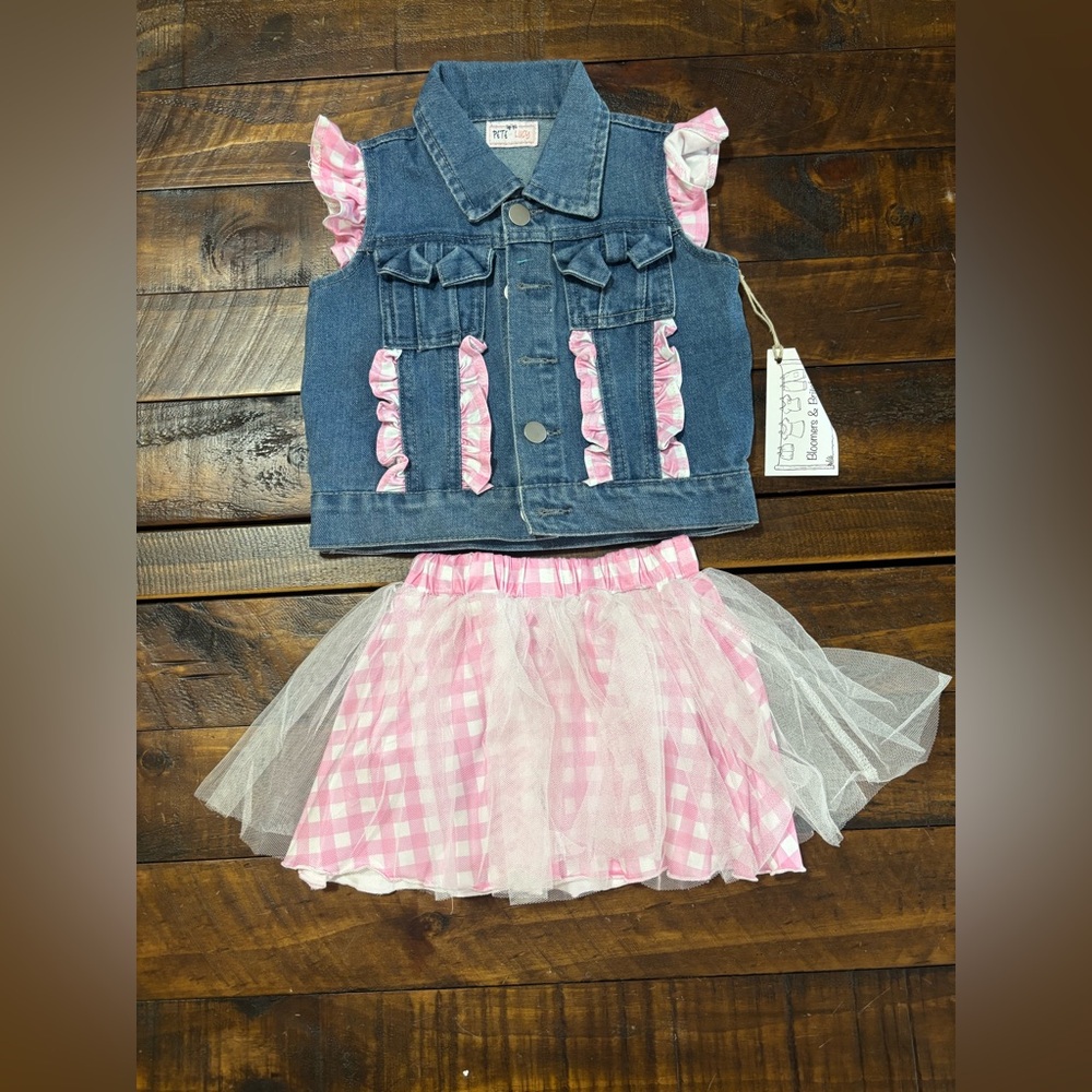 Denim and Pink Gingham Kids Matching Set